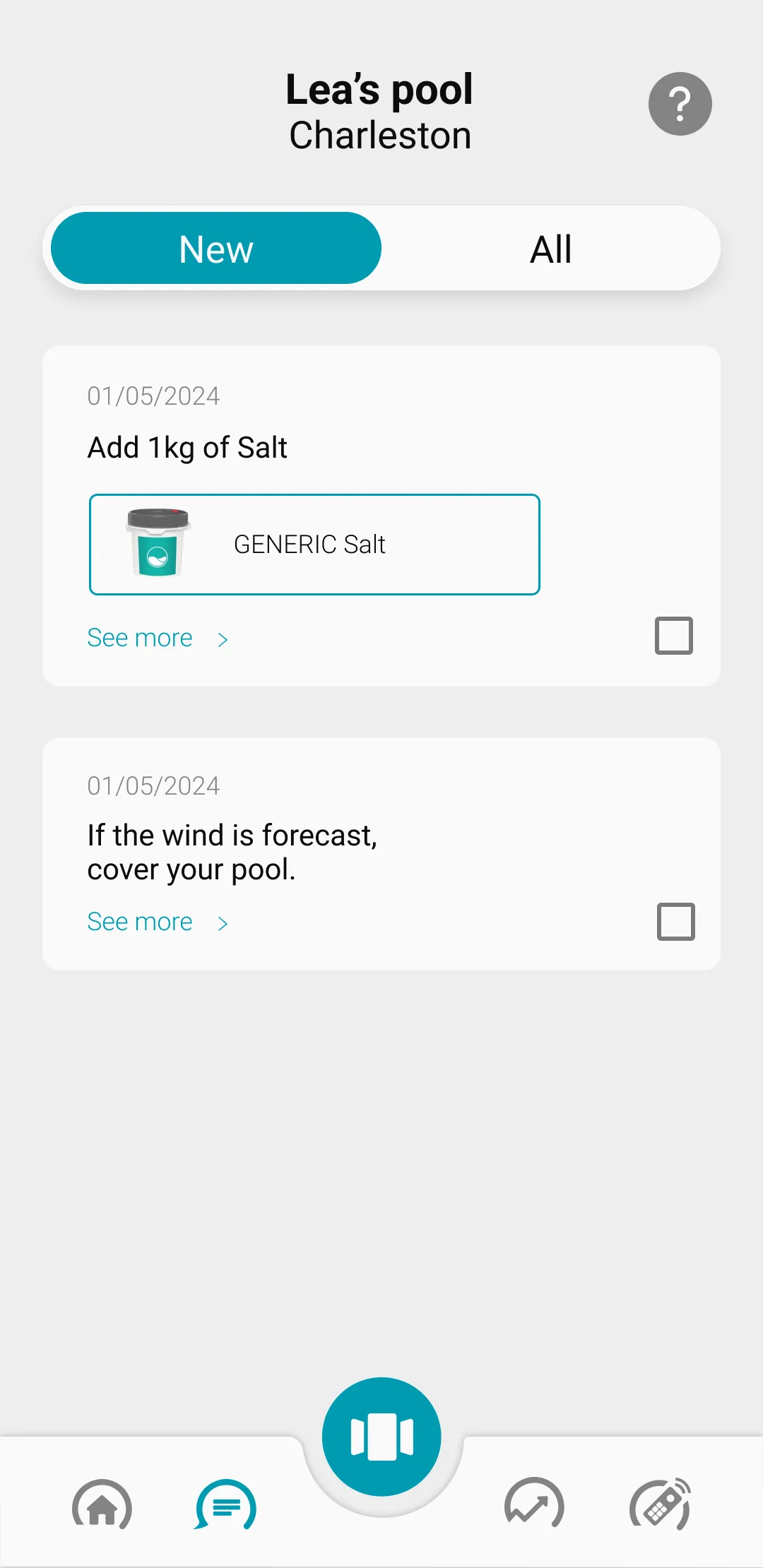 ico application screen: validate action after adding salt to water as recommended by ICO écran application ico: valider l'action apres avoir ajouté du sel dans l'eau suivant la recommandation de ICO